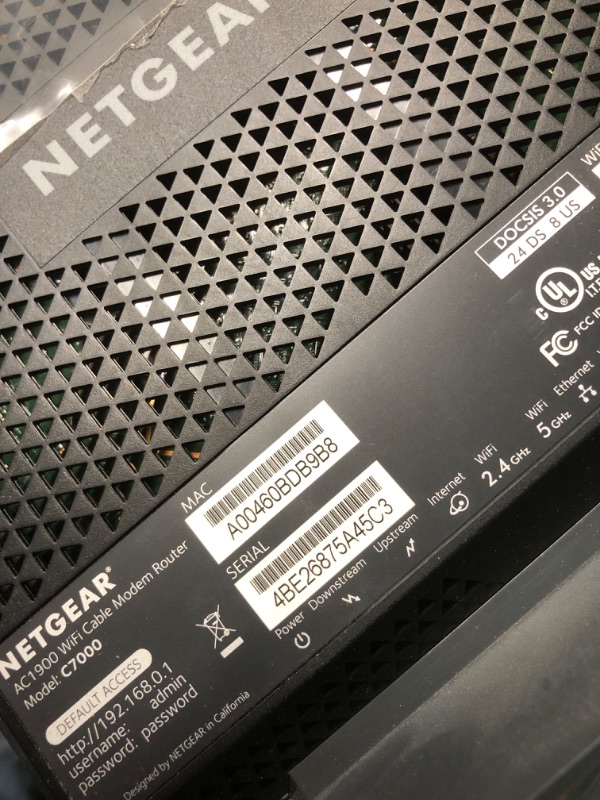 Photo 1 of NETGEAR Nighthawk Modem Router Combo C7000-Compatible with Cable Providers Including Xfinity by Comcast, Spectrum, Cox,Plans Up to 800Mbps | AC1900 WiFi Speed | DOCSIS 3.0