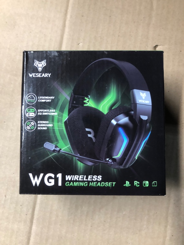 Photo 1 of WESEARY Wireless Gaming Headsets for PC, PS5, PS4, Switch, Mac, 2.4GHz Wireless Gaming Headphone with ENC Noise Canceling Microphone, Bluetooth 5.4, Cool Lighting, 50H Battery, 50mm Drivers