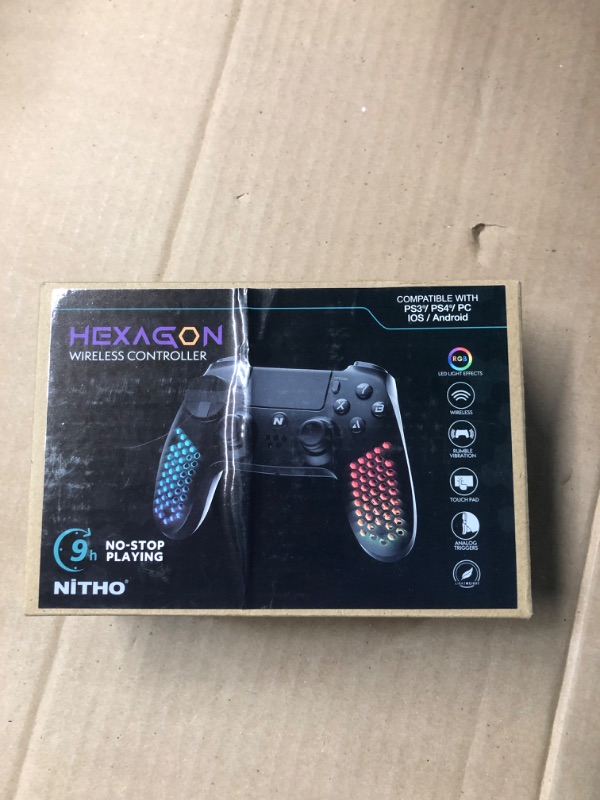 Photo 1 of Nitho RGB Wireless Controller for PS4/PS5 (PS4 Game Only)/PC/Android/iOS, Hexagonal Design Joystick with RGB LED Lights, Vibration, 6-Axis Motion Sensor, Touchpad, Audio Jack/Speaker, Trigger Sets