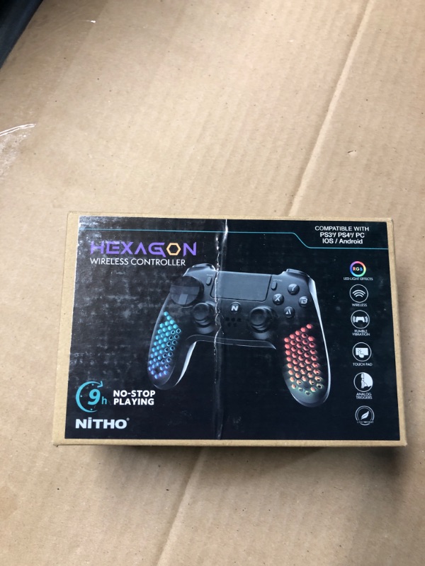 Photo 1 of Nitho RGB Wireless Controller for PS4/PS5 (PS4 Game Only)/PC/Android/iOS, Hexagonal Design Joystick with RGB LED Lights, Vibration, 6-Axis Motion Sensor, Touchpad, Audio Jack/Speaker, Trigger Sets