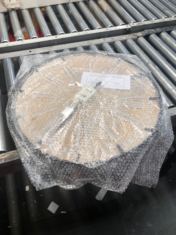 Photo 1 of EMAX HOME 24 Inch Large Farmhouse Wall Clock, Rustic Antique Wood with Metal Circle and Large Engraved Numerals, Silent Battery Operated Wall Clock for Office Kitchen Bedroom Living Room