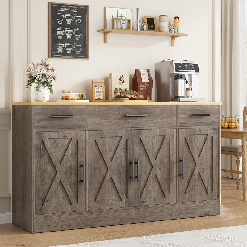 Photo 1 of ***USED - MAJOR DAMAGE - MISSING HARDWARE AND OTHER PARTS - SEE PICTURES***
Vongrasig Buffet Cabinet with Drawers, 53” Large Sideboard Buffet Kitchen Storage Cabinet, Modern Farmhouse Coffee Bar with Shelves and Doors, Wood Buffet Table for Kitchen, Dinin