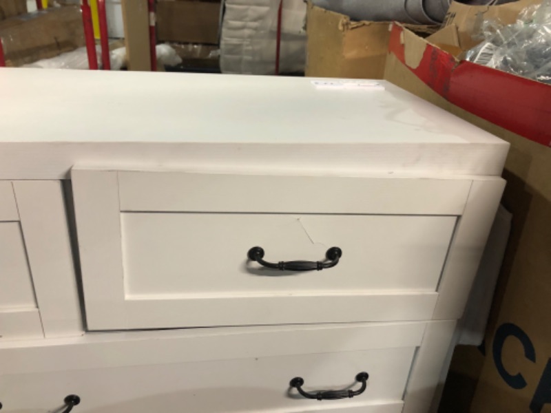 Photo 1 of ***TRUCK/TRAILER PICKUP ONLY - MAJOR DAMAGE - SEE COMMENTS***
DWVO Farmhouse 7 Drawer Dresser for Bedroom, 59.5 Inch Large Modern Dresser TV Stand with Large Drawers & Bar Handles, Storage Dressers with Power Outlets, Rustic Wood Chest of Drawers, White