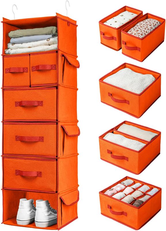 Photo 1 of ***STOCK PHOTO REFERENCE ONLY***SMIRLY 6 Shelf Hanging Closet Organizer with Drawers, Orange, Heavy Duty, Space Saving