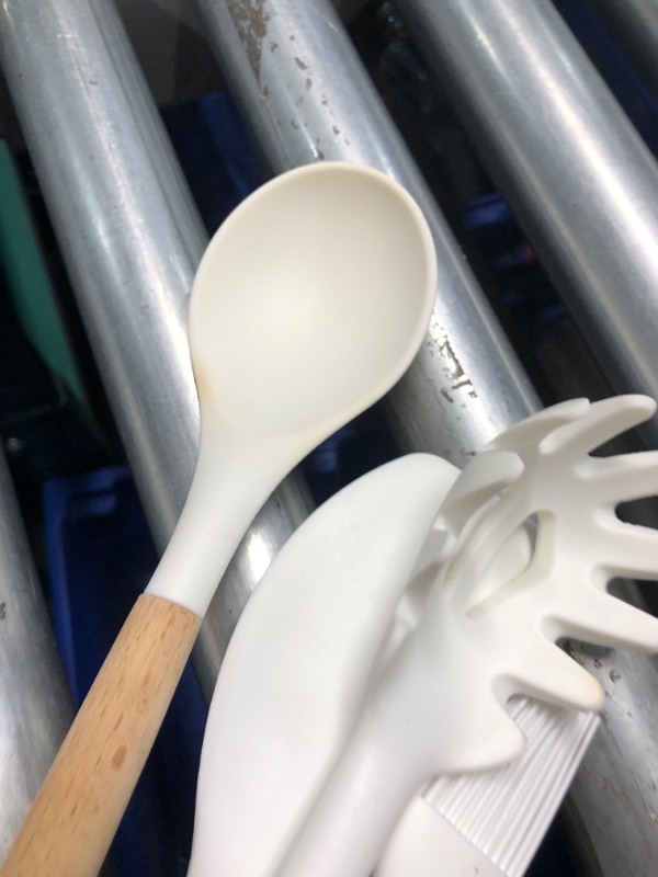 Photo 3 of **PREV USED, LIGHT STAINING**
Silicone Cooking Utensils Set - 600°F Heat Resistant, Nonstick Kitchen Utensil Set with Spatulas, Spoons, Whisk, Tongs, BPA Free, Dishwasher Safe, Cream White