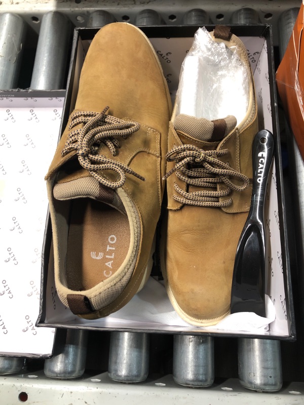 Photo 1 of CALTO Men's Invisible Height Increasing Elevator Shoes - Tan Brown Lace-up Premium Leather Casual Derby - 3.3 Inches Taller - J1200 - Size 9 D(M) US