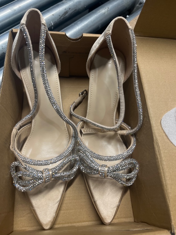 Photo 1 of Coutgo Women's Clear Heels Closed Toe Pointed Rhinestone Heels Wedding Bridal Dress Shoes Ankle Strap Mid Heel Stiletto Pumps Shoes Light Gold
