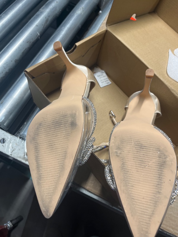 Photo 1 of Coutgo Women's Clear Heels Closed Toe Pointed Rhinestone Heels Wedding Bridal Dress Shoes Ankle Strap Mid Heel Stiletto Pumps Shoes Light Gold