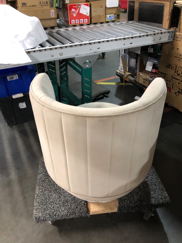 Photo 2 of ***USED - NO PACKAGING - SEE PICTURES***
Upholstered Living Room Barrel Chair, Beige, Round 360 Swiveling, Beige, 28" Height