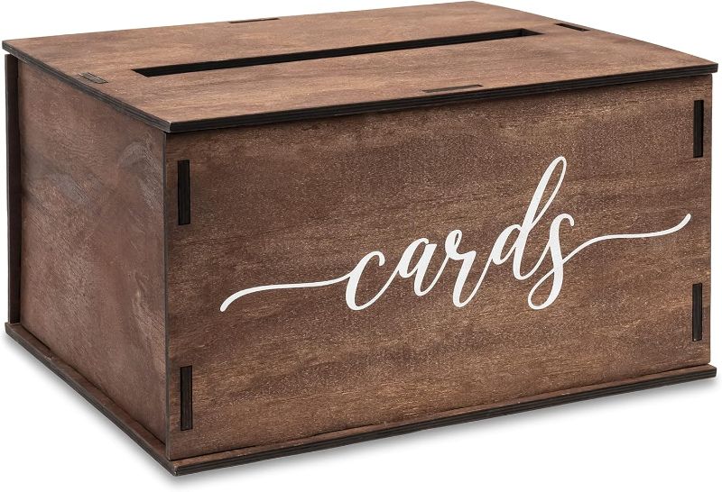 Photo 1 of (used)(unknown if complete) Wooden Wedding Card Box with Slot & Lid | Decorations for Reception for Wedding Gifts & Money | Baby & Bridal Shower, Graduation - Standard Size
