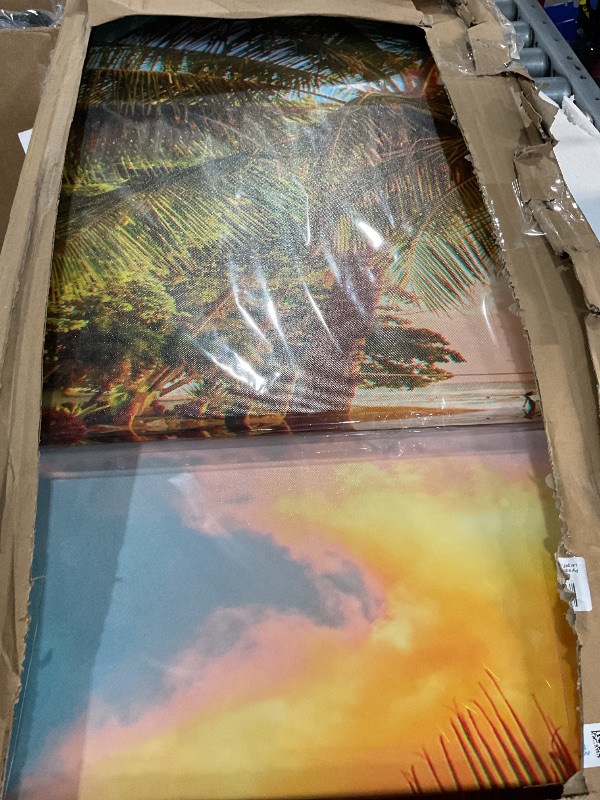 Photo 1 of (Damaged on inspection)(see images)Pyradecor Modern 5 Piece Canvas Prints Artwork Contemporary Landscape Blue Sea Beach Pictures Paintings on Canvas 