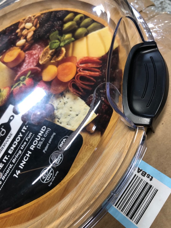 Photo 1 of ***DAMAGED - CRACKED - SEE PICTURES***
FARBERWARE Build-a-Board Cutting Board with Single Compartment and Clear Locking Lid for Charcuterie, Snacks, and More, Bamboo