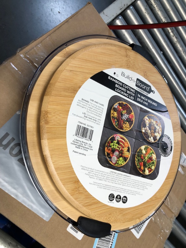 Photo 1 of ***DAMAGED - CRACKED - SEE PICTURES***
FARBERWARE Build-a-Board Cutting Board with Single Compartment and Clear Locking Lid for Charcuterie, Snacks, and More, Bamboo