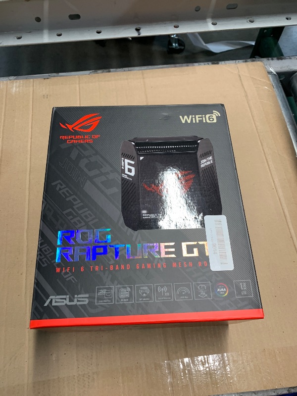 Photo 1 of (POWER TESTED) ASUS ROG Rapture GT6 (1PK) Tri-Band WiFi 6 Gaming Router, covers up to 2,900 sq ft, 2.5 Gbps port, triple-level game acceleration, UNII 4, lifetime internet security, Black
