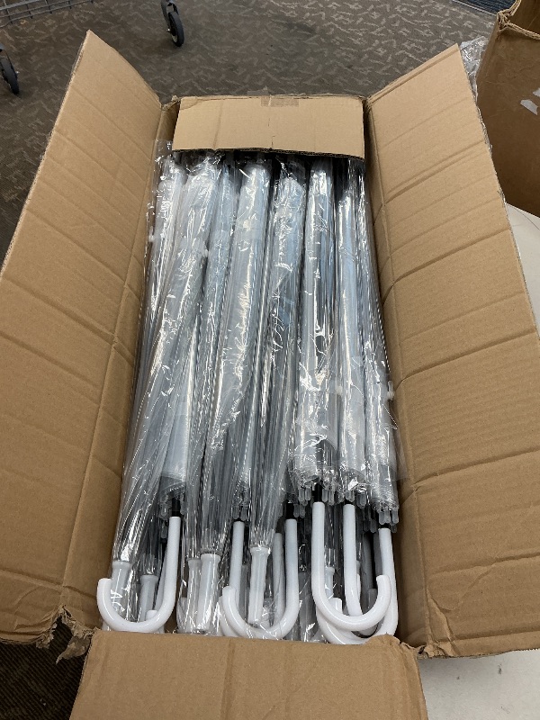 Photo 1 of Reginary 30 Pieces Wedding Umbrellas Bulk Auto Open Stick Umbrellas with White European J Hook Handle Windproof Large Canopy Umbrella for Outdoor Wedding Bride Groom Photography Golf (Clear)