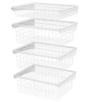 Photo 1 of 27 in. H x 21 in. W White Steel 4-Drawer Wide Mesh Wire Basket