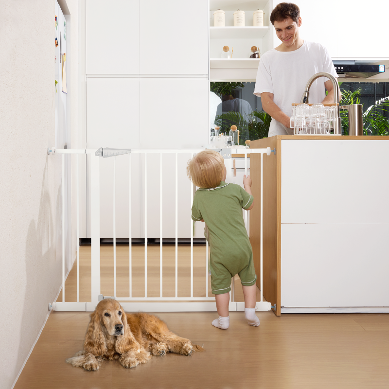 Photo 1 of Babelio 29.5''-43'' Auto Close Baby Gate for Doorways and Stairs, Dog/Puppy Gate, Pressure Mounted, White