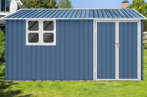 Photo 1 of 12 ft. W x 10 ft. D White Blue Metal Shed with Window (*** Design may be different to stock photo***) 