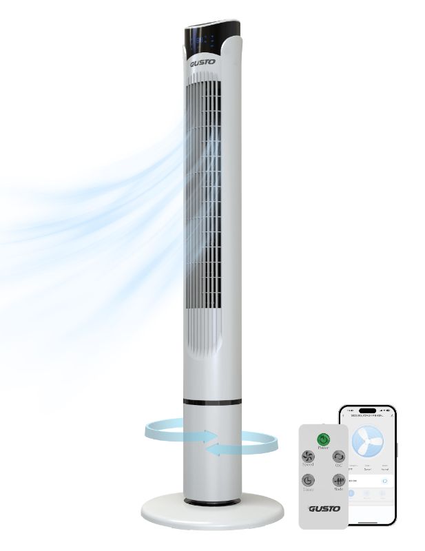 Photo 1 of Gusto Smart Tower Fan, Oscillating Standing Floor Fan with Remote, LED Display, and WiFi Function, 40" White