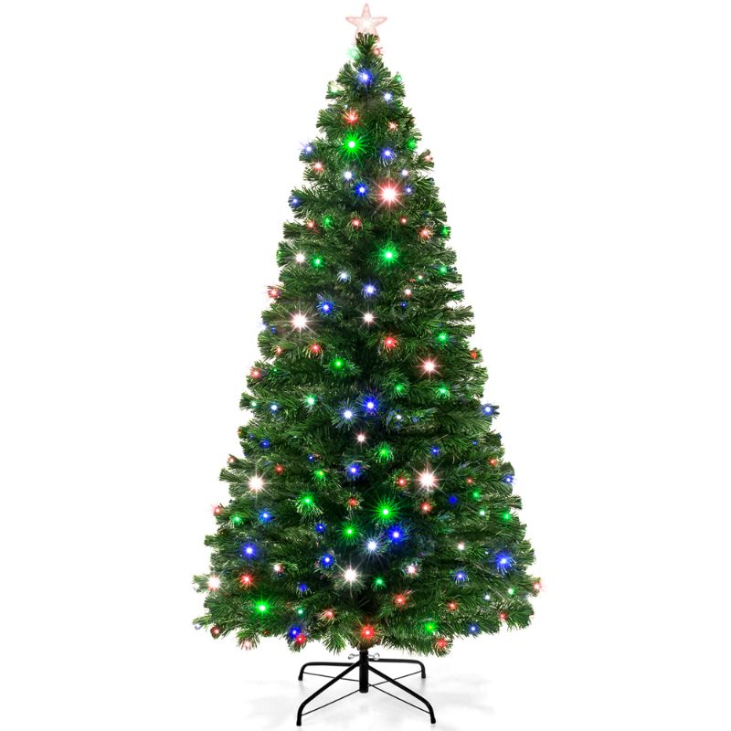 Photo 3 of Best Choice Products 6ft Pre-Lit Fiber Optic Artificial Pine Christmas Tree w/ 230 Multicolored LED Lights, 8 Sequences