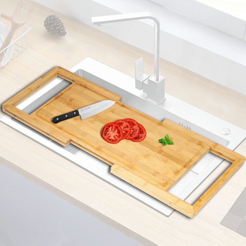 Photo 1 of AIWFL Bamboo Over the Sink Expandable Cutting Board, Fully Expand 33.6" x 11.5" Cutting Boards with Juice Groove, Extra Large Kitchen Sink Cutting Board