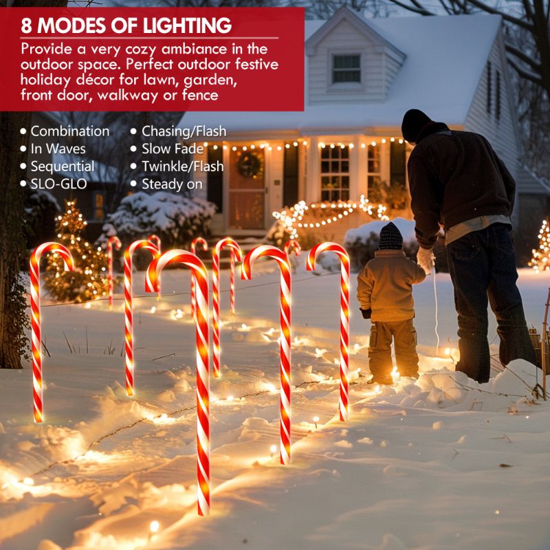 Photo 1 of Ablegrid 10 Pack 8 Modes 30" Christmas Candy Cane Light Flickering Candy Cane Pathway Marker Waterproof Christmas Outdoor Light Decor