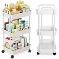 Photo 3 of Bathroom Cart with Wheels Kitchen Small Storage Cart 3 Tier Rack Rolling Cart Organizer Shelf, White **DAMAGED SEE NOTES