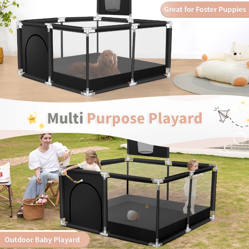 Photo 4 of Baby Playpen, HDJ 50 inch Baby Playard with Basketball Hoop and Breathable Mesh, Baby Fence Game Center for Toddlers Boy and Girls,Black