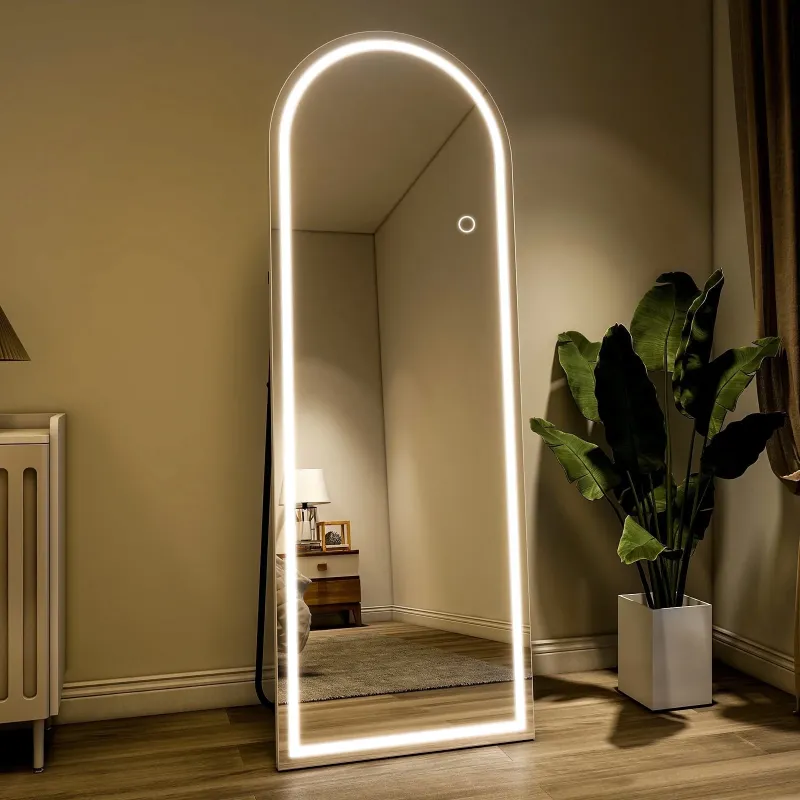 Photo 1 of BEAUTYPEAK 64" x 21" LED Arched Full Length Mirror Standing Floor Mirror,White