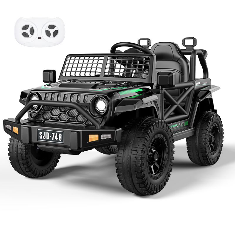 Photo 1 of 12V Kids Ride On Truck Car with 2.4G Remote Control,Electric Cars for Kids w/3 Speeds,Battery Display,LED Lights,Safety Belt,Music & Horn, Black