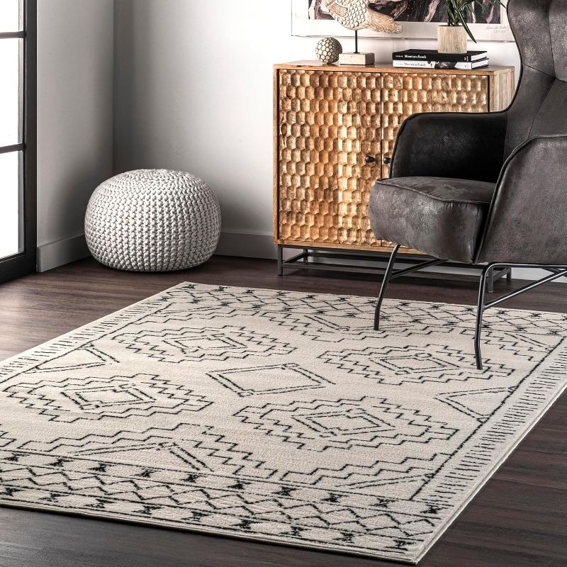 Photo 1 of 
nuLOOM 7' x 9' Indoor Performance Area Rug, Stain-Resistnat, Pet and Kid Friendly, Durable, High-Traffic, Noa ivory and black
Color:Noa Grey