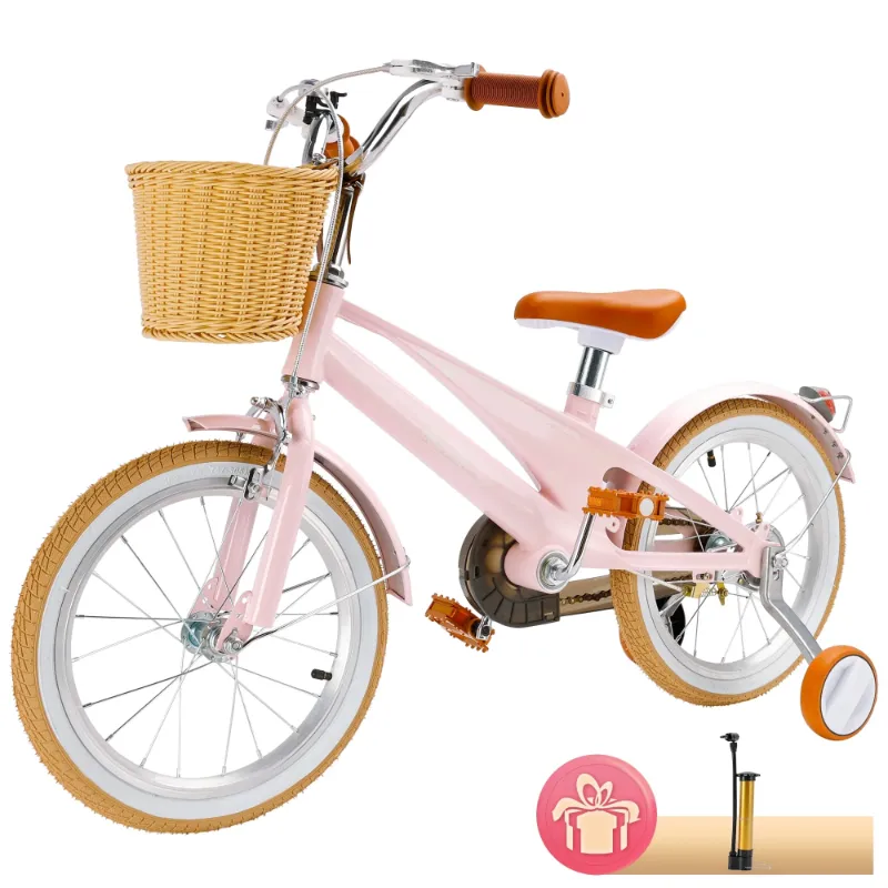 Photo 1 of ARTUDATECH Girls Boys Bike for 4-9 Years Old Toddlers and Kids, 16 Inch Kids Bike with Training Wheels, Basket, Dual Brake, Retro Style Children Bicyle