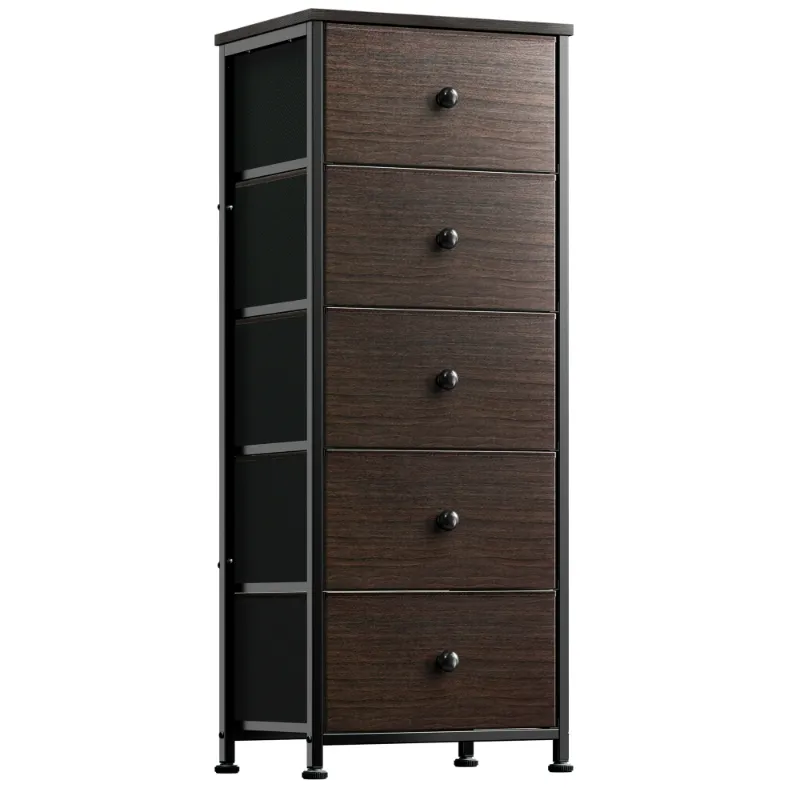 Photo 1 of ***missing hardware***GUNAITO Dressers for Bedroom 5 Drawers Tall Dresser for Bedroom Faux Leather Chest of Drawers Wooden Top Fabric Drawer Rustic Brown RZP5R1