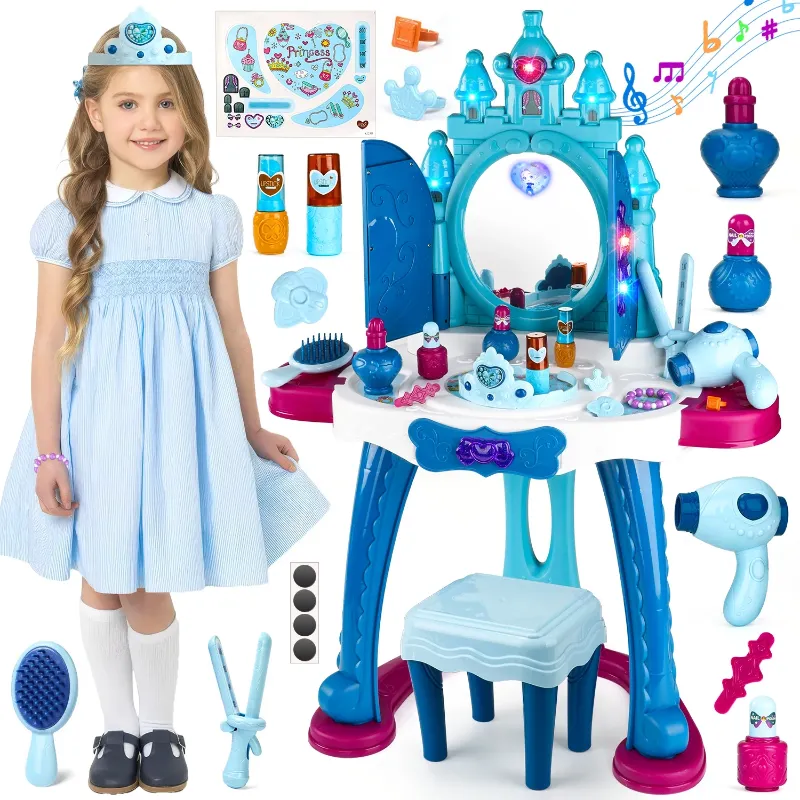 Photo 1 of ***MISSING MANY PARTS***Hot Bee Kids Vanity Sets for Little Girls, Light up Makeup Table w/ Mirror, Hair Salon Prentend Play Set with Chair, Princess Toy Christmas Gift for Girls 3-6