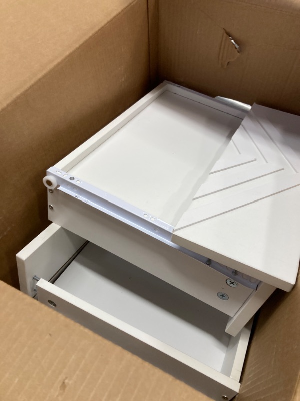 Photo 1 of ***JUST THE DRAWERS/PARTS ONLY/INCOMPLETE SET***MARNUR LED Nightstand with 3 Drawers, Charging Station, White Modern Night Table High Gloss End Side Table for Bedroom