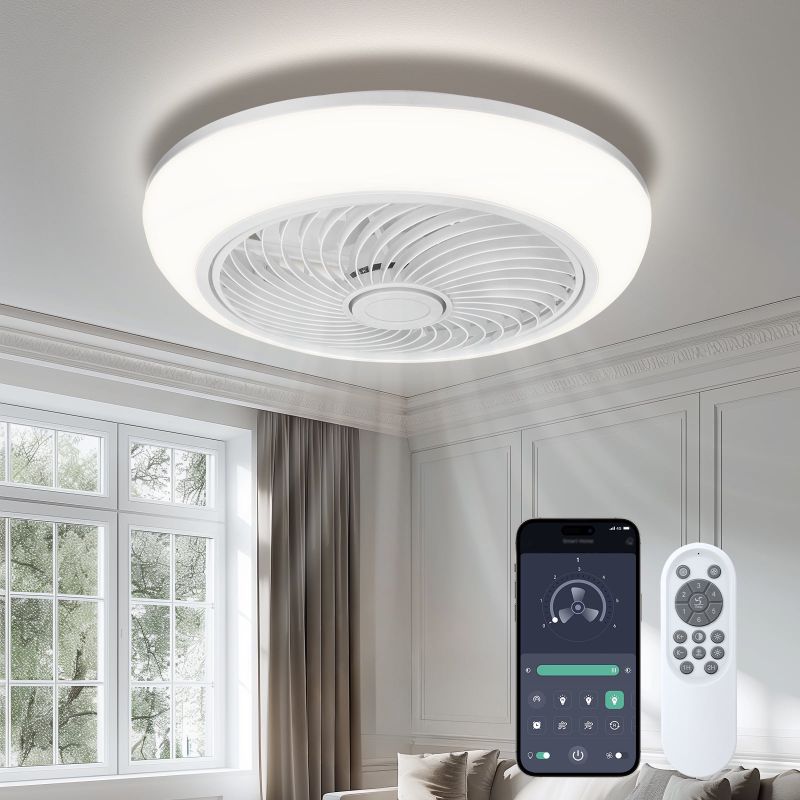 Photo 1 of 18in Indoor Ceiling Fan with Light, Remote & APP Control, 3 Colors Lighting and 6 Wind Speeds, Invisible Bladeless Ceiling Fan, Timing Setting