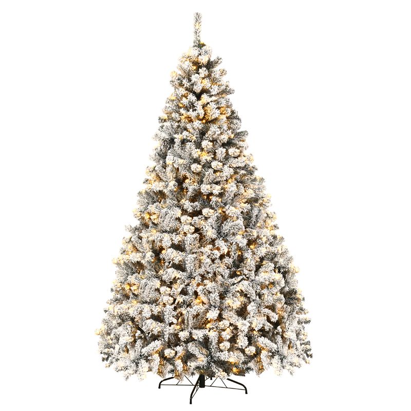 Photo 1 of Costway 9 ft Pre-Lit Premium Snow Flocked Hinged Artificial Christmas Tree with 550 Lights