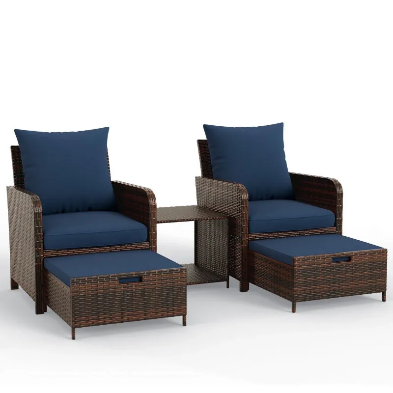 Photo 1 of **see notes**
ELPOSUN 2  Piece Patio Furniture Set, Outdoor PE Wicker Chairs for Two with Ottoman Underneath,Navy