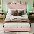 Photo 1 of Bestier Queen Size Bed Frame Upholstered Platform Bed with LED Light & Adjustable Storage Headboard for Bedroom, white 