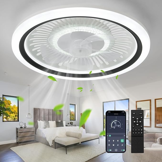 Photo 1 of BLITZWILL 20" Ceiling Fans with Lights, 3 Colors Temperature,6 Speeds, Remote & APP Control, Enclosed Flush Mount Ceiling Fan With Timing,Reversible Blades for Bedroom,Living Room,White