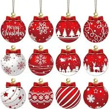 Photo 1 of 12 Pack Christmas Tree Ornaments, Wooden Round Xmas Hanging Decorations Set for Holiday Decor Xmas Party Supplies Gift (NCO-02)