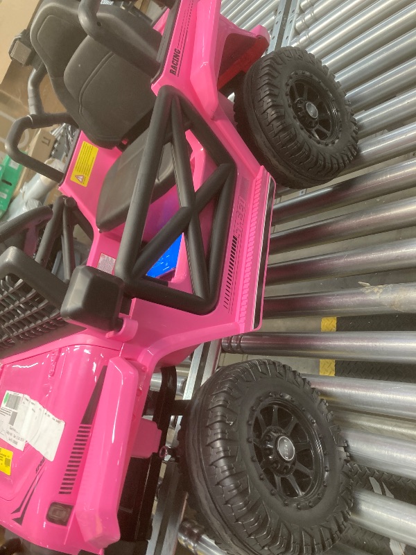 Photo 3 of 12V Kids Ride On Truck Car with 2.4G Remote Control,Electric Cars for Kids w/3 Speeds, Battery Display,Safety Belt,LED Lights,Music & Horn,Pink ***NONFUNCTIONAL FOR REBUILD PURPOSES ONLY 