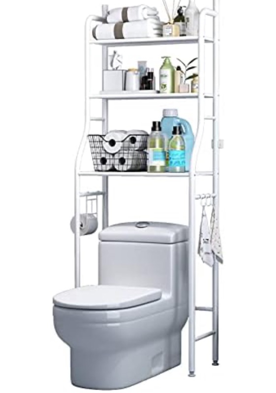 Photo 1 of 3-Shelf Bathroom Organizer Over The Toilet, Bathroom Spacesaver (White)
