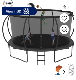 Photo 1 of ****MISSING THE NET****YORIN Trampoline, 12FT Trampoline for Adults and Kids, 1200LBS Trampoline with Enclosure Net, Basketball Hoop, Ladder, Wind Stakes, Outdoor Heavy-Duty Recreational Round Trampolines
