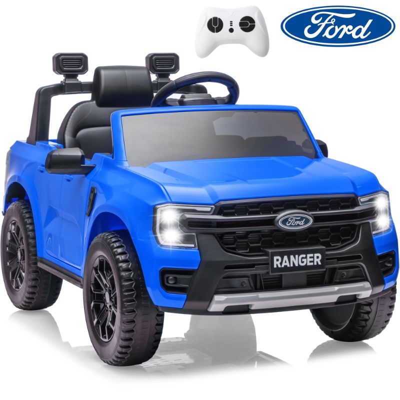 Photo 1 of 12V Powered Ride on Truck, Ford Ranger Ride on Toy Cars with Remote Control, Rear Wheels Suspension, Safety Belt, MP3 Player, Electric Ride on Cars for Kids Boys Girls 3-6 Ages, Blue
