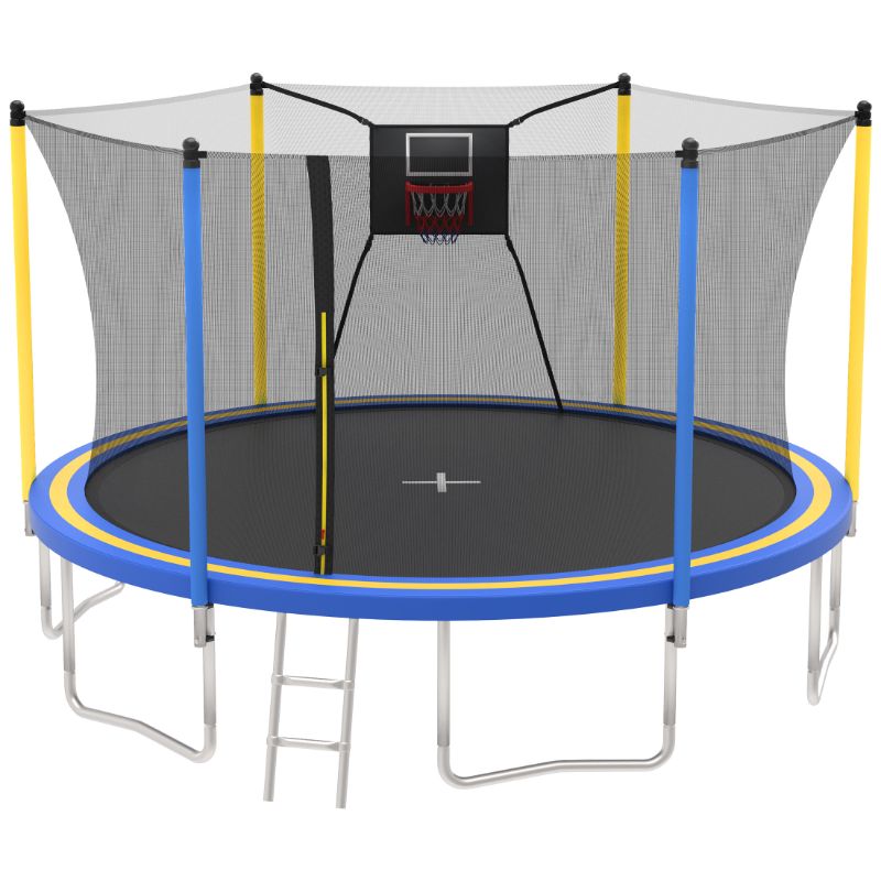 Photo 1 of 14ft Trampoline with Basketball Hoop, SEGMART Upgraded Round Kids Outdoor Trampoline with Enclosure, Heavy-Duty Backyard Trampoline for Adults and Kids, Blue
