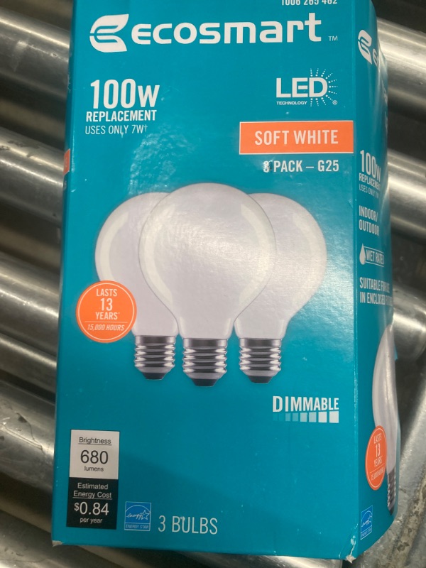 Photo 3 of 100-Watt Equivalent G25 Dimmable Globe Frosted Glass Filament LED Vintage Edison Light Bulb Soft White (3-Pack)