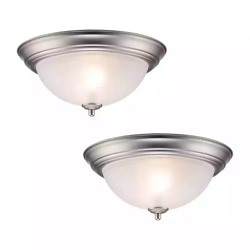 Photo 1 of 12.75 in. 2-Light Brushed Nickel Flush Mount Light with Frosted Glass (2-Pack)
