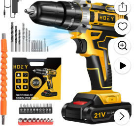 Photo 1 of 21V Cordless Drill Set, Electric Power Drill 34Pcs with 3/8 Inch Keyless Chuck, 25+3 Clutch Compact Driver Drill with Work Light, Max torque 45Nm, 2-Variable Speed & Battery and Fast Charger
***drill, battery and charger only***