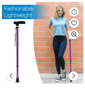 Photo 2 of  Walking Cane - Adjustable Walking Stick - Lightweight Aluminum Offset Cane with Ergonomic Handle and Wrist Strap - (Lavender)

